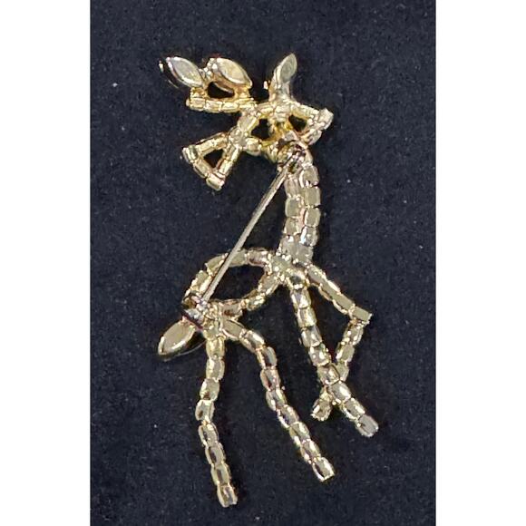 Vintage Rhinestone Reindeer Brooch Pin Gold Tone Christmas Jewelry CP144 - Picture 3 of 3